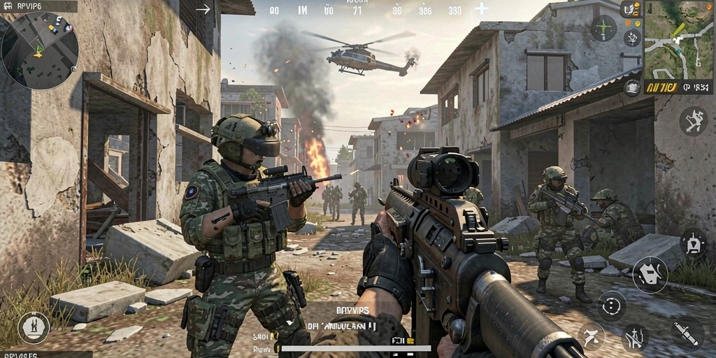 Screenshot gameplay RPVIP6 yang menunjukkan aksi tembak-menembak yang mendebarkan.