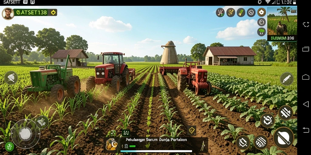Screenshot SATSET138 menampilkan pemain merawat tanaman di ladang.
