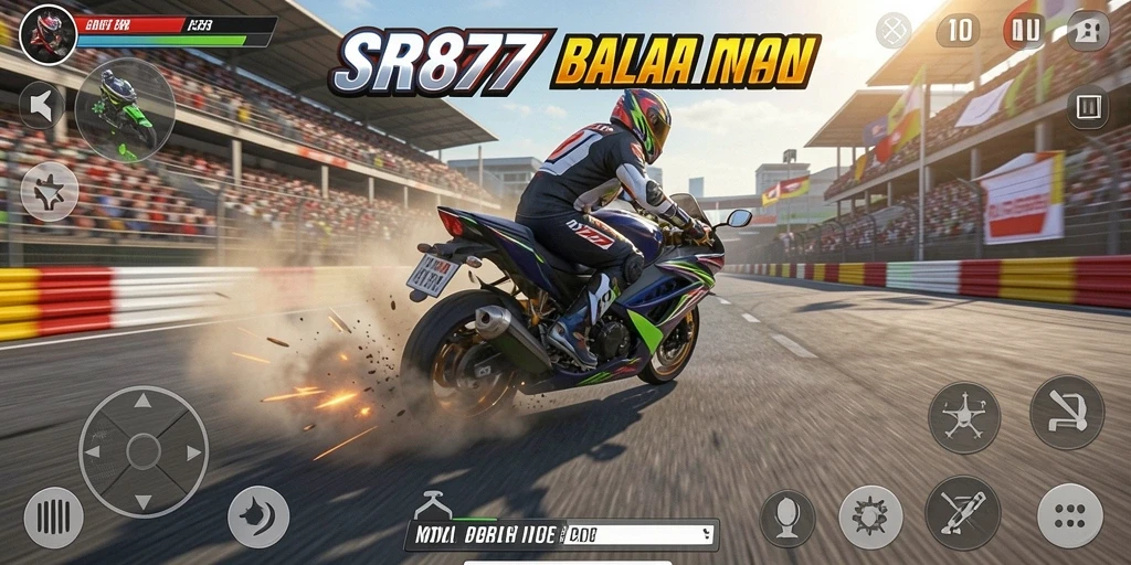 Tampilan gameplay balapan motor yang seru dan mendebarkan.