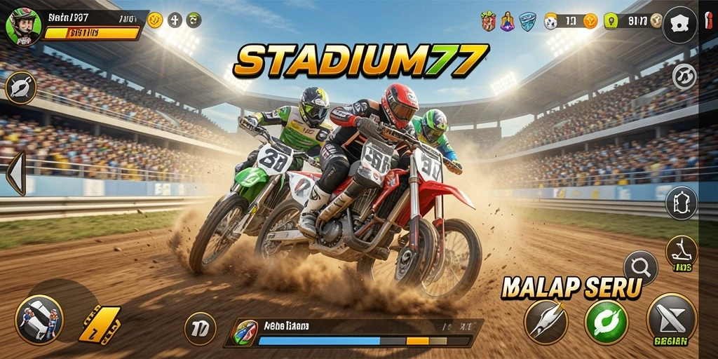 Tampilan gameplay Racing STADIUM77 yang mendebarkan dan penuh aksi.