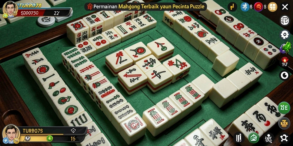Tampilan gameplay menarik dari TURBO78 dengan desain ubin Mahjong yang berwarna-warni.